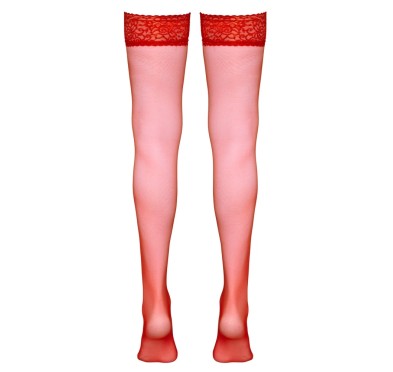 Cottelli LEGWEAR - Czerwone Klasyczne Pończochy Z Koronką L